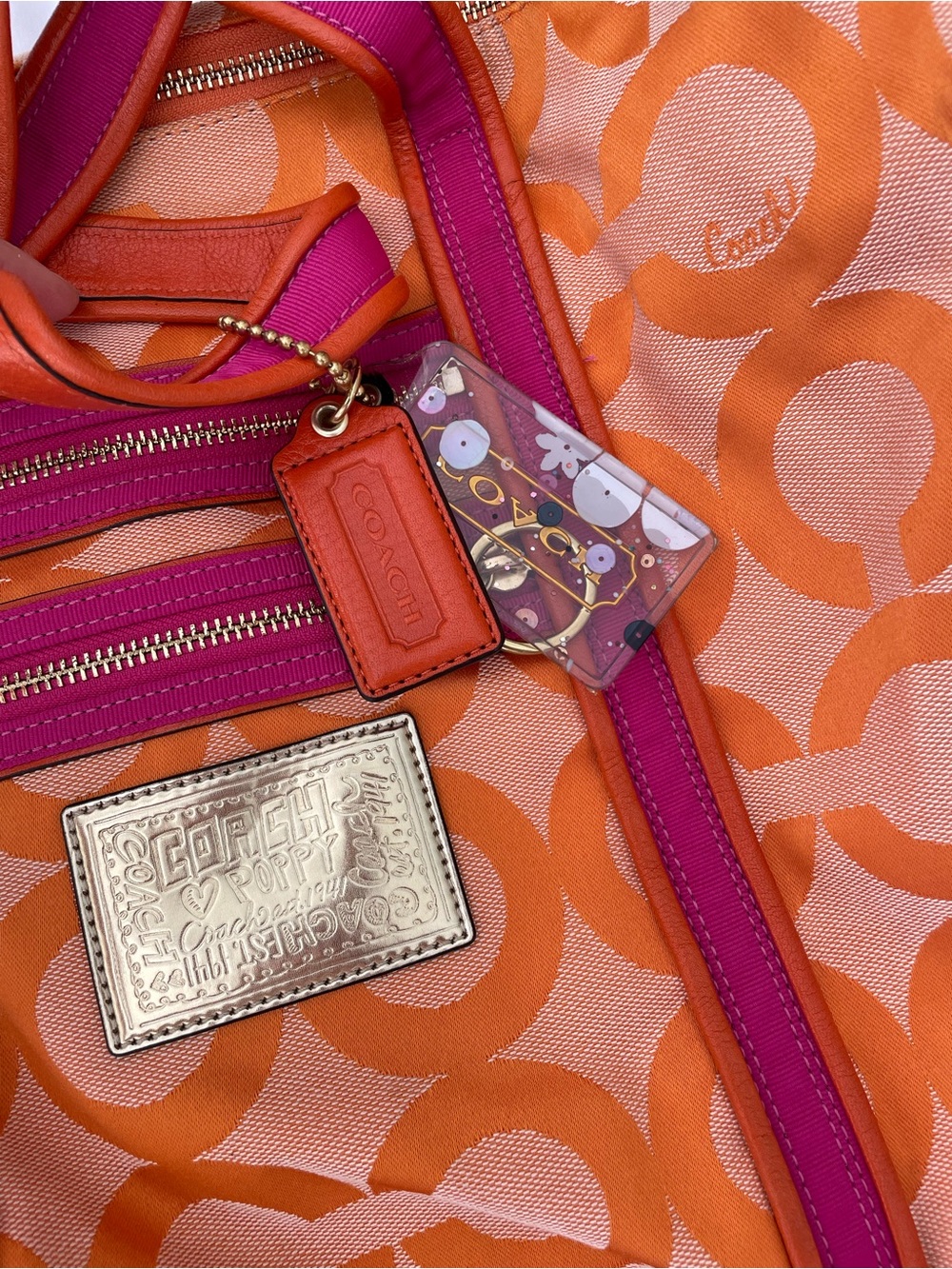 RARE Coach Orange and Pink Signature Canvas Tote - Picture 2 of 7